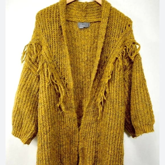 Mustard yellow fringe Cardigan from Anthropologie O/S - Picture 1 of 9